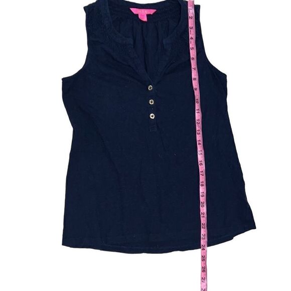 Lilly Pulitzer Navy Essie Tank Top Gold Buttons Smocked Neutral Basic Sz S Small - Picture 5 of 8